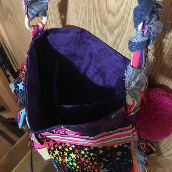 Handmade Colorful Denim & Multicolored fringe bag - Picture 10 of 10